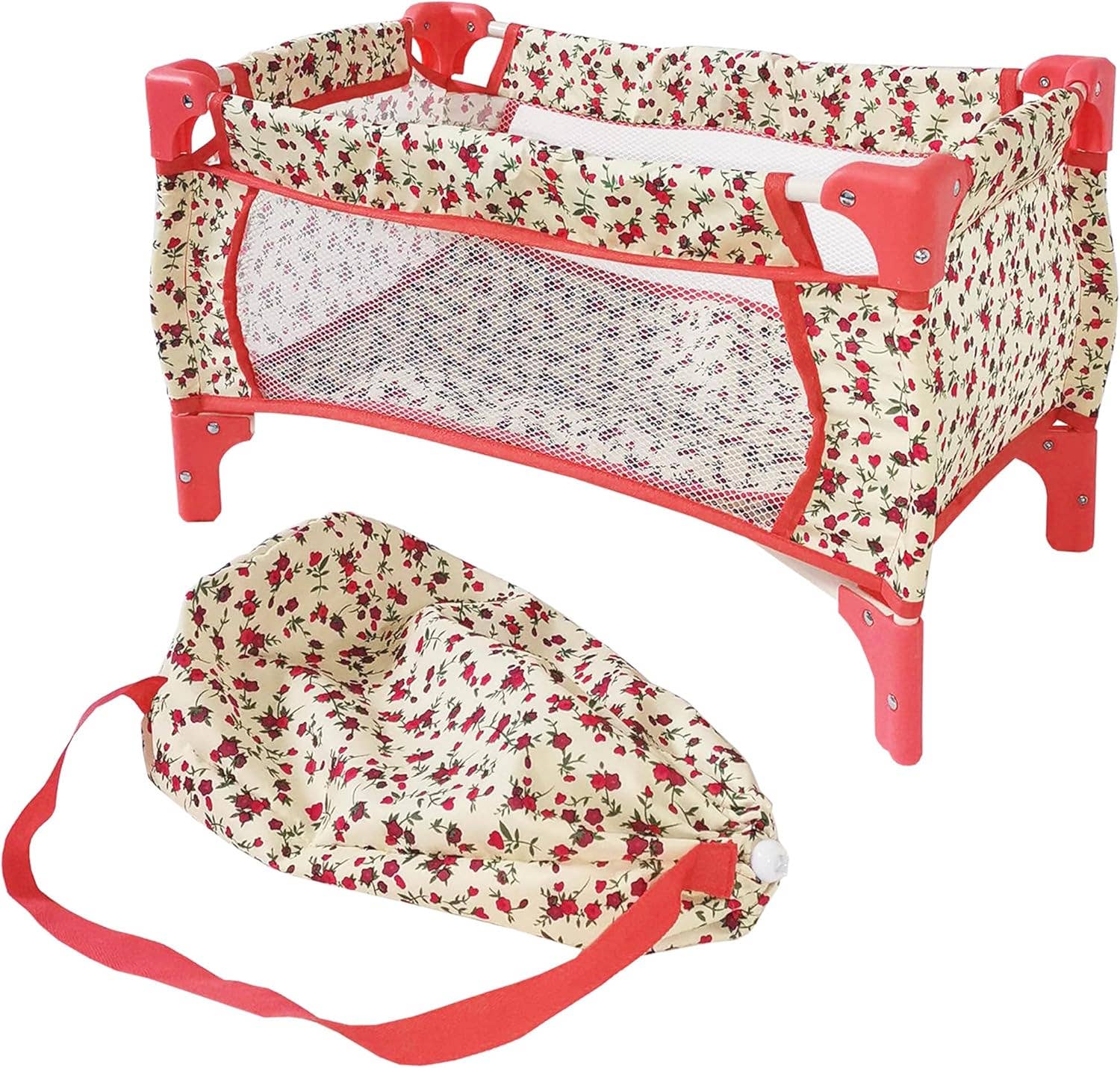 NYDC Doll Fold n' Store Pack N' Play - Beige Floral — Little Mamas Nursery
