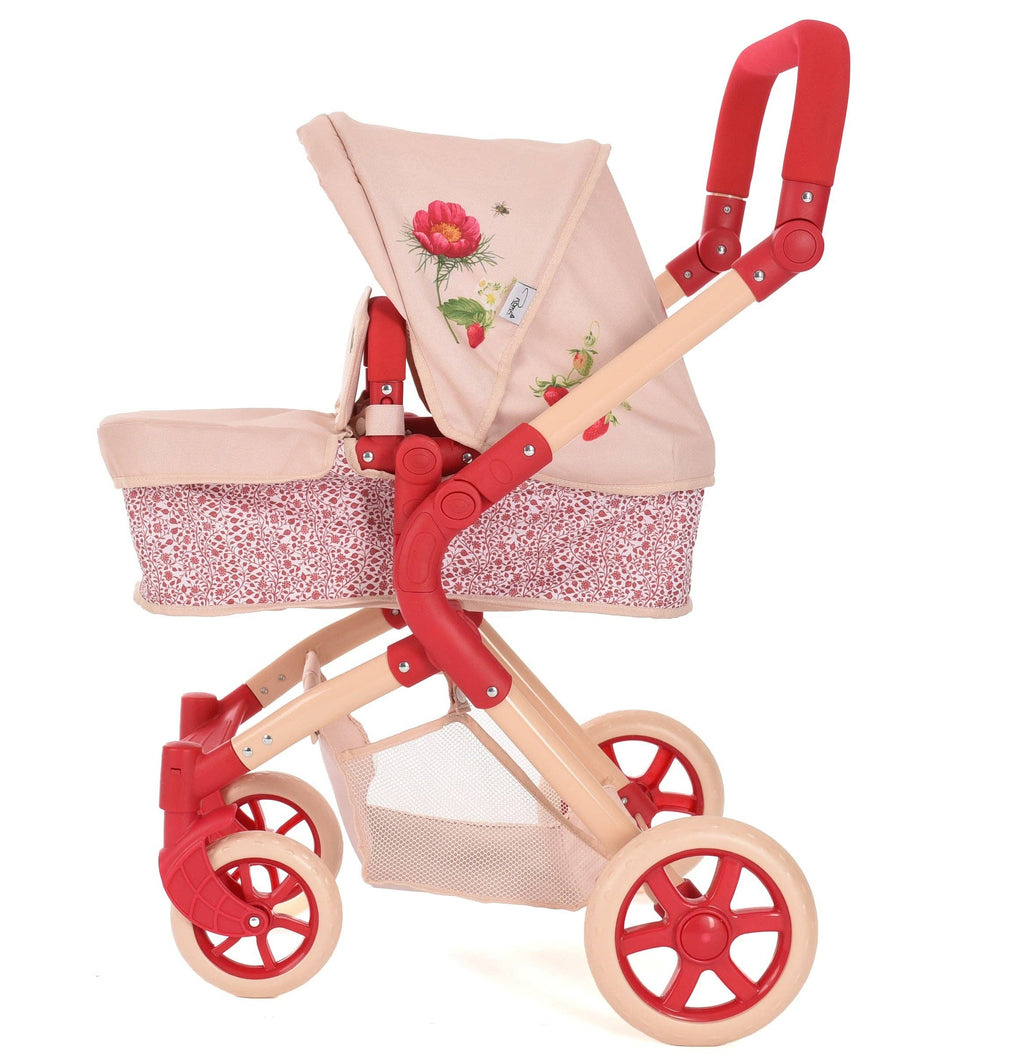 Roma RHS Single Doll Pram - Flora Collection (side view) — Little Mamas Nursery