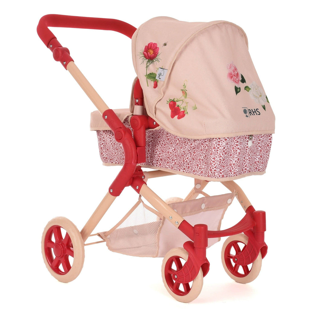 Roma RHS Single Doll Pram - Flora Collection (alternate angle) — Little Mamas Nursery