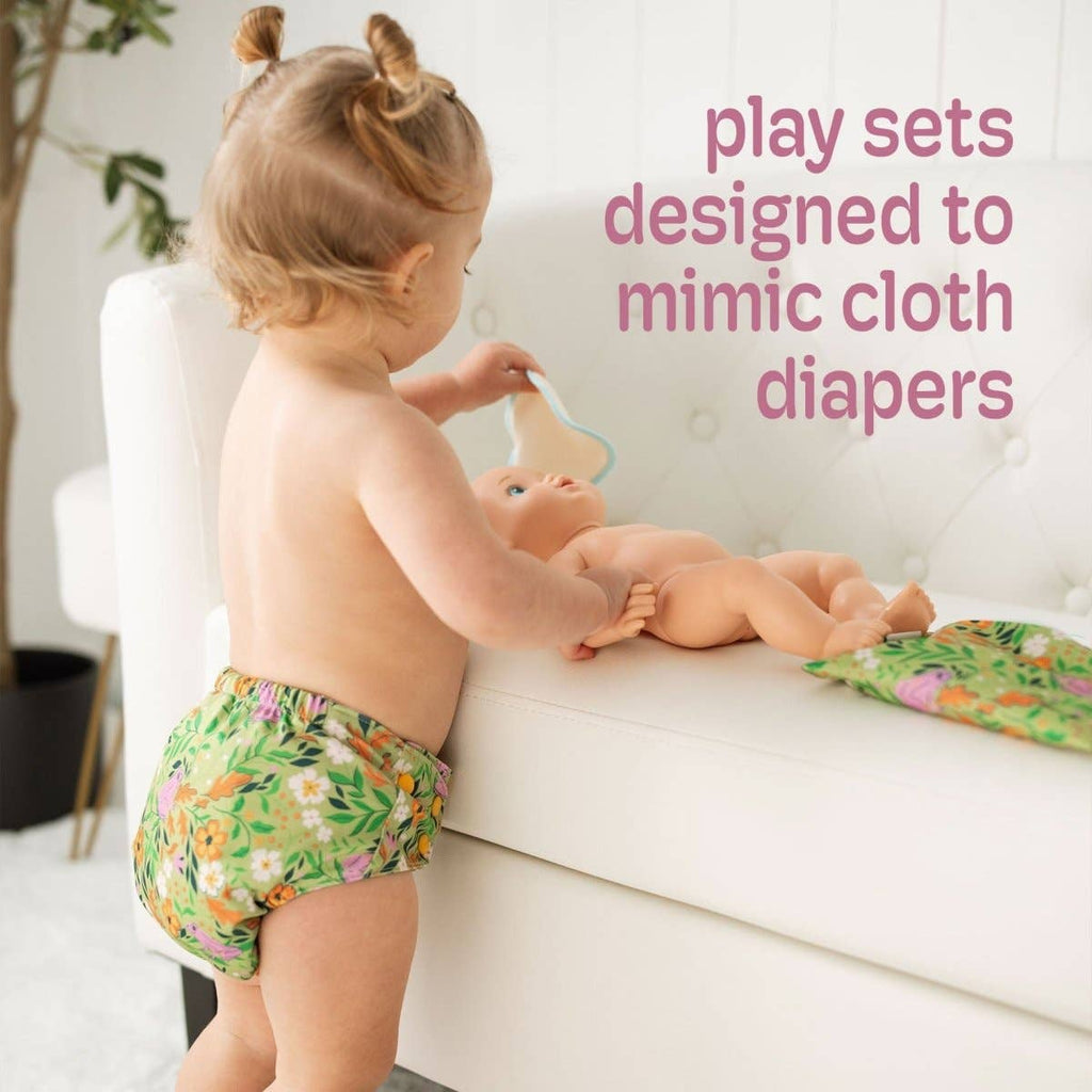Reusable Doll Diaper Set with Mini Baby Wipes (side view) — Little Mamas Nursery