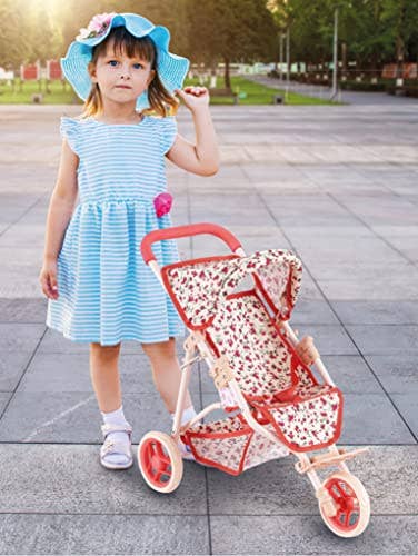 NYDC Floral Doll Jogging Stroller (side view) — Little Mamas Nursery