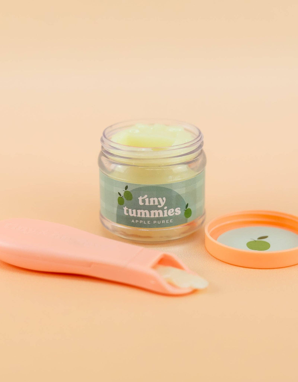 Tiny Tummies Apple Jelly Jar & Magic Spoon (close-up) — Little Mamas Nursery