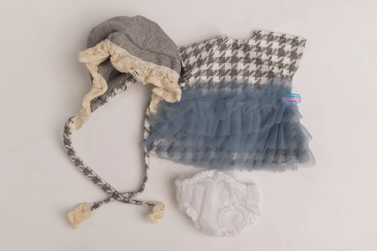 3-Piece Lace Ruffle Dress, Bloomers & Hat Set (front view) — Little Mamas Nursery
