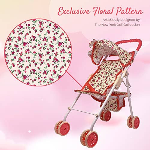 NYDC Folding Floral Doll Umbrella Stroller (side view) — Little Mamas Nursery