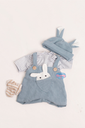 Blue Overalls with Striped Shirt, Hat & Booties for 14-16" Dolls