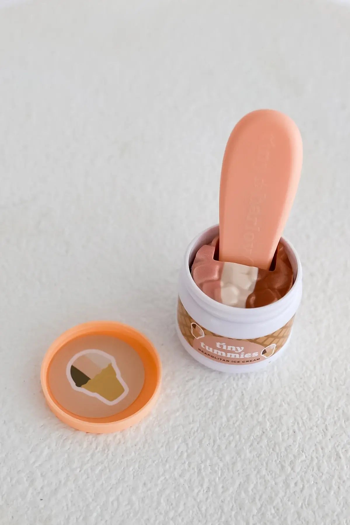 Tiny Tummies Neapolitan Ice Cream Jar & Magic Spoon (side view) — Little Mamas Nursery