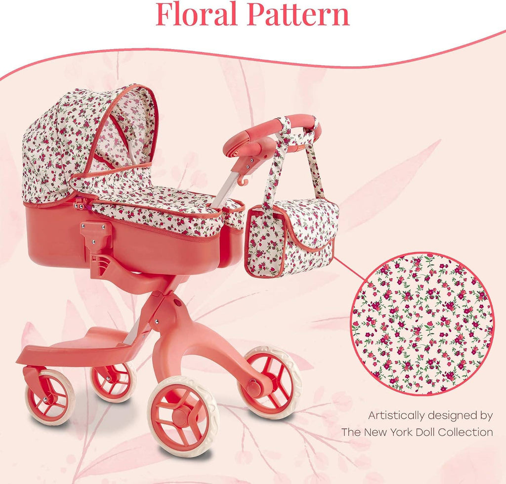 NYDC Deluxe Doll Stroller with Matching Diaper Bag (side view) — Little Mamas Nursery