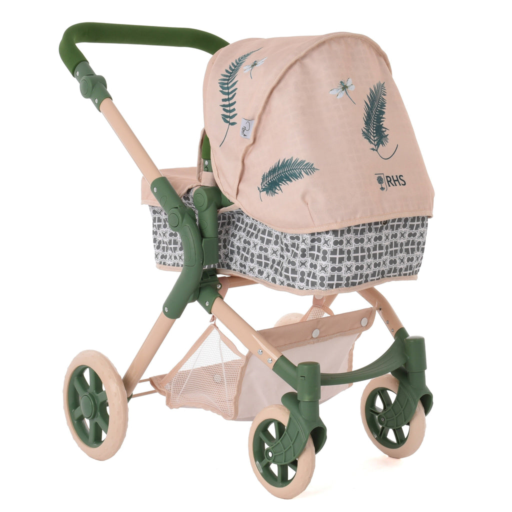 Roma RHS Single Doll Pram - Fern Collection (alternate angle) — Little Mamas Nursery