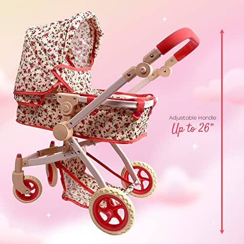 NYDC Convertible Combo Doll Stroller - Vintage Floral (side view) — Little Mamas Nursery