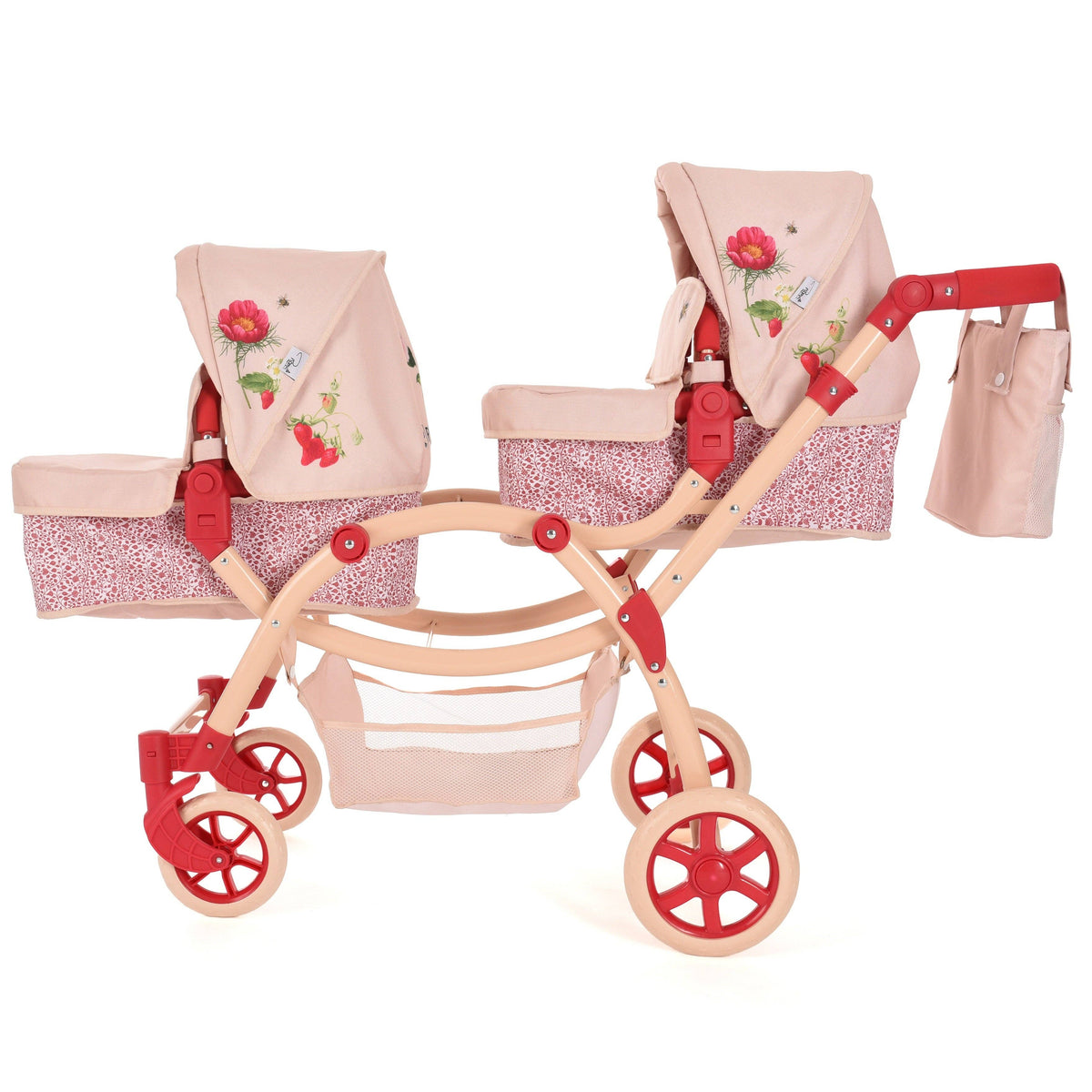 Roma RHS Twin Dolls Pram - Flora Collection (front view) — Little Mamas Nursery