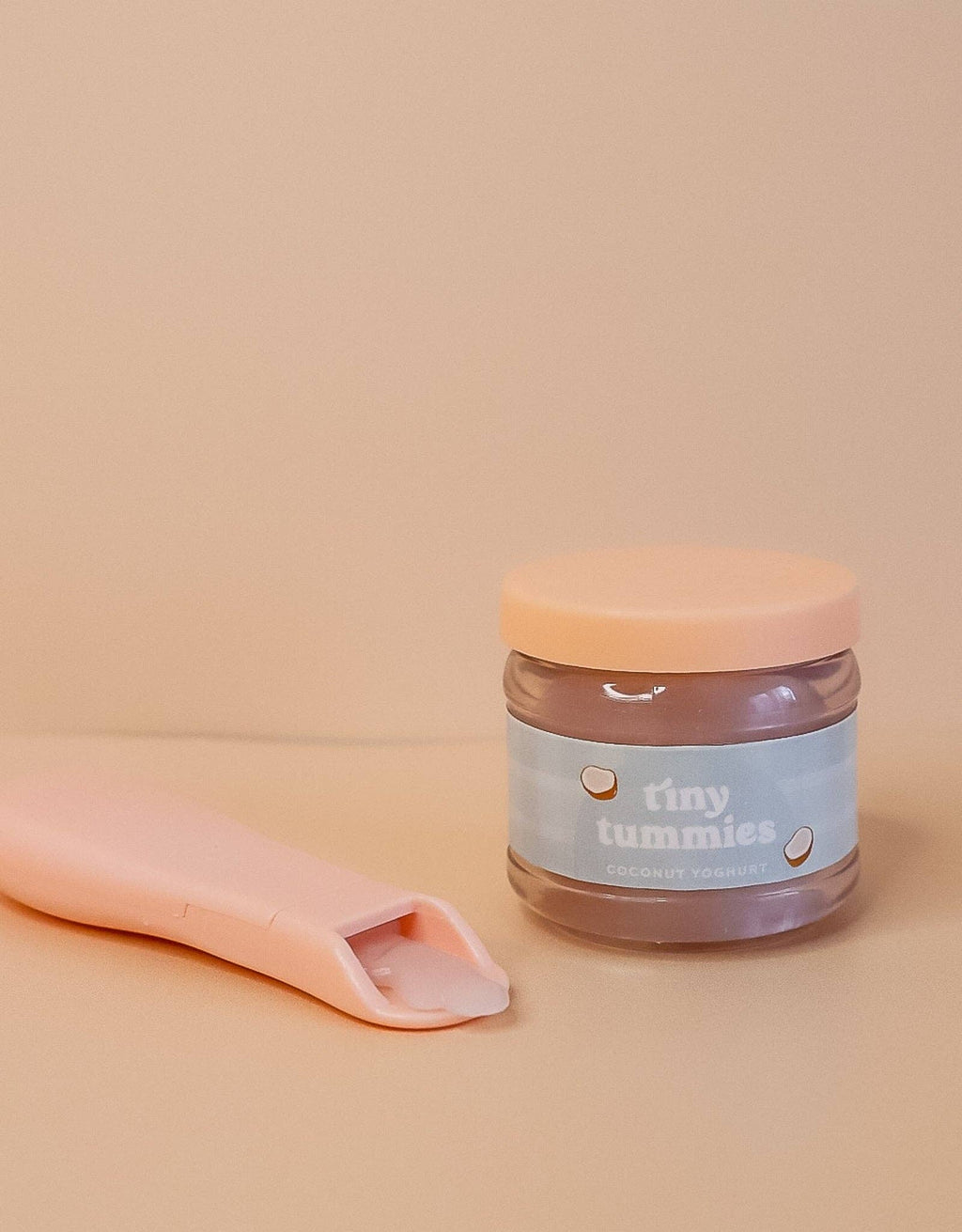 Tiny Tummies Coconut Yogurt Jar & Magic Spoon (front view) — Little Mamas Nursery