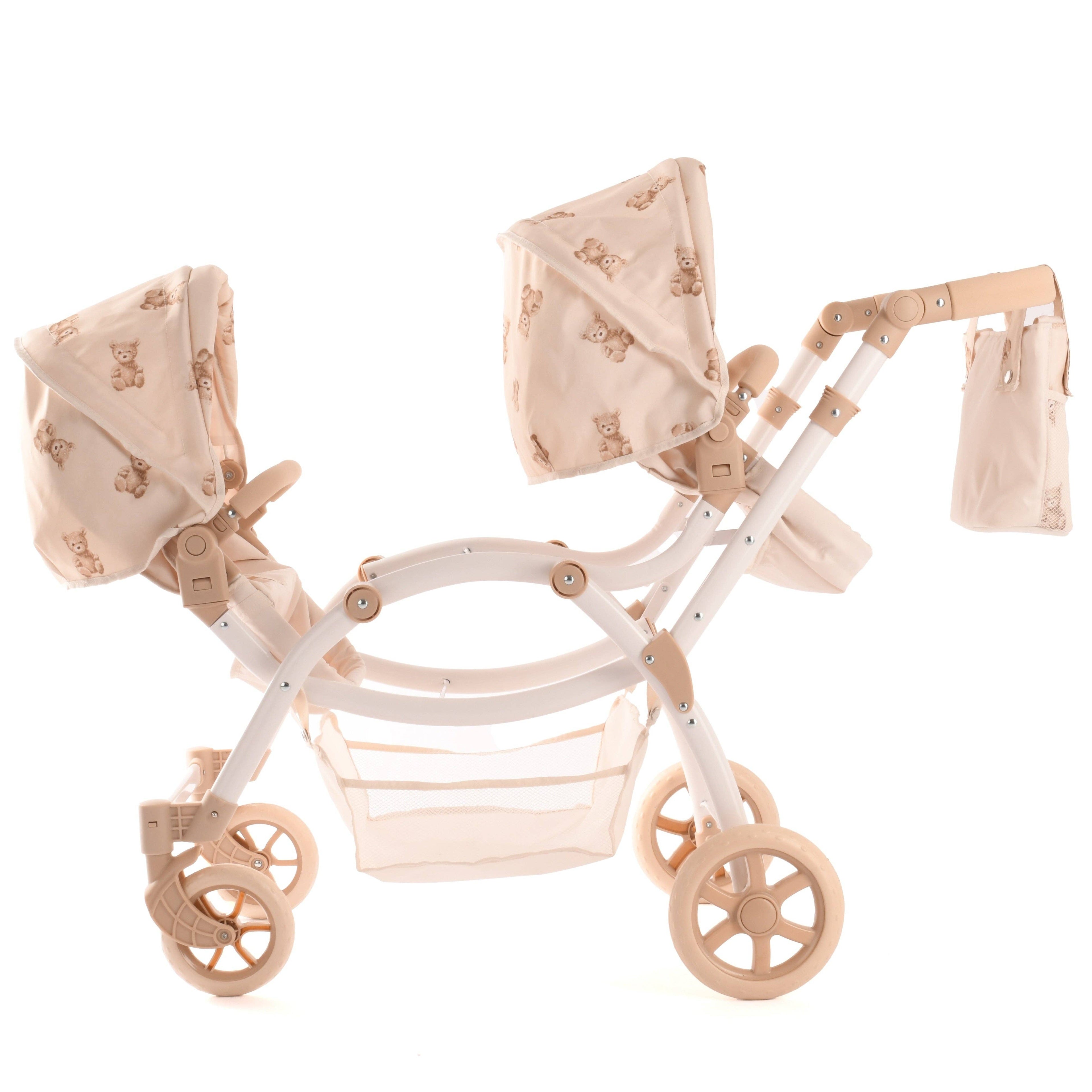 Roma Twin Doll Pram - Teddy Bear Collection (side view) — Little Mamas Nursery