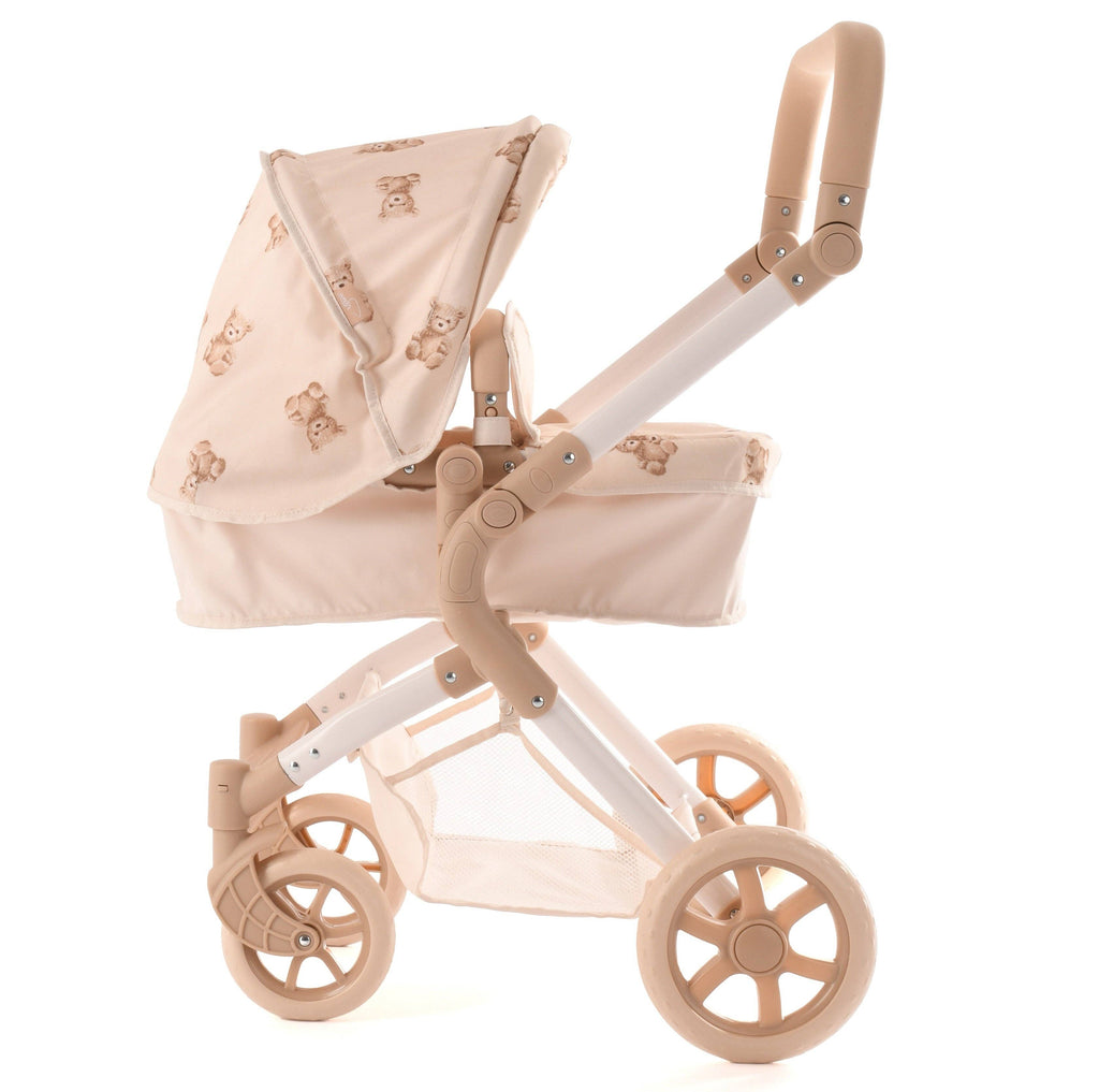 Roma Single Doll Pram - Teddy Bear Collection (alternate angle) — Little Mamas Nursery