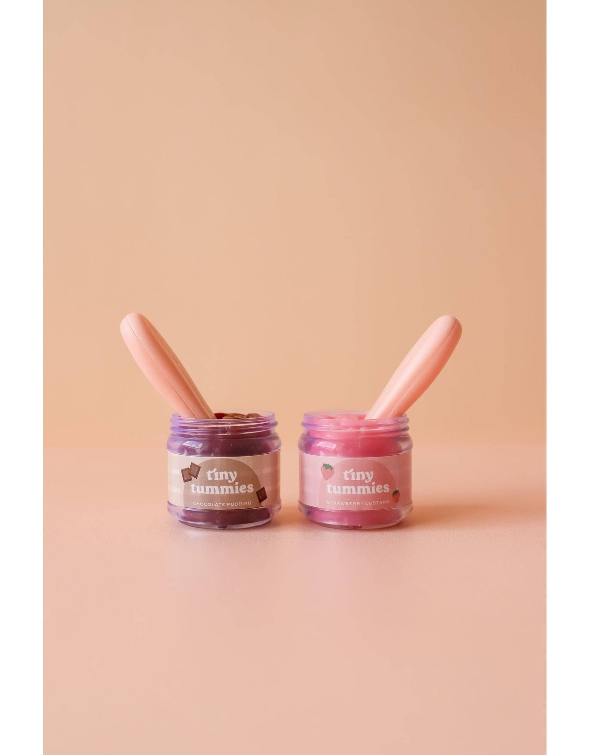 Tiny Tummies Chocolate Pudding Jar & Magic Spoon (side view) — Little Mamas Nursery
