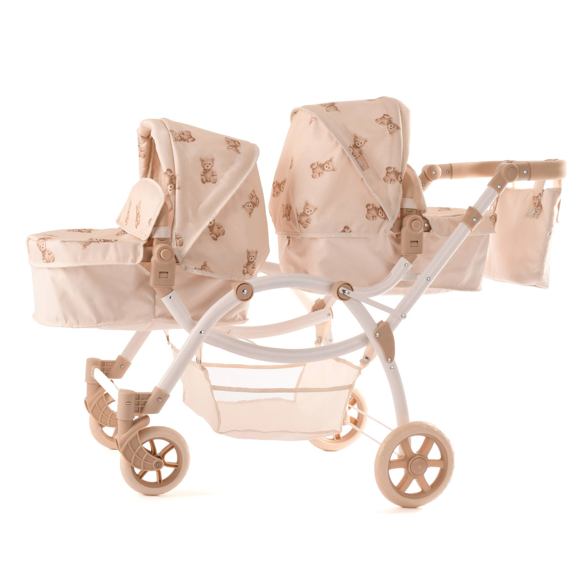 Roma Twin Doll Pram - Teddy Bear Collection (alternate angle) — Little Mamas Nursery