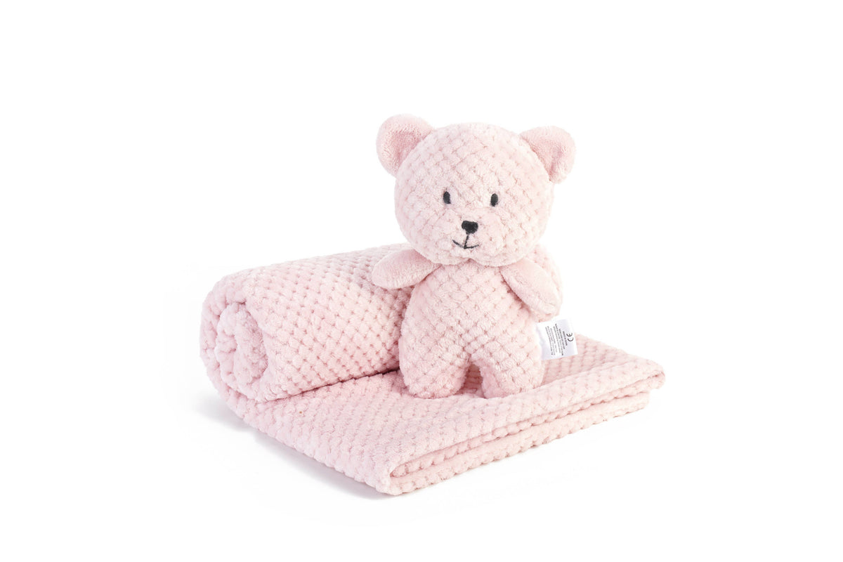 Pink Baby Blanket with Bear Plush Toy — Little Mamas Nursery