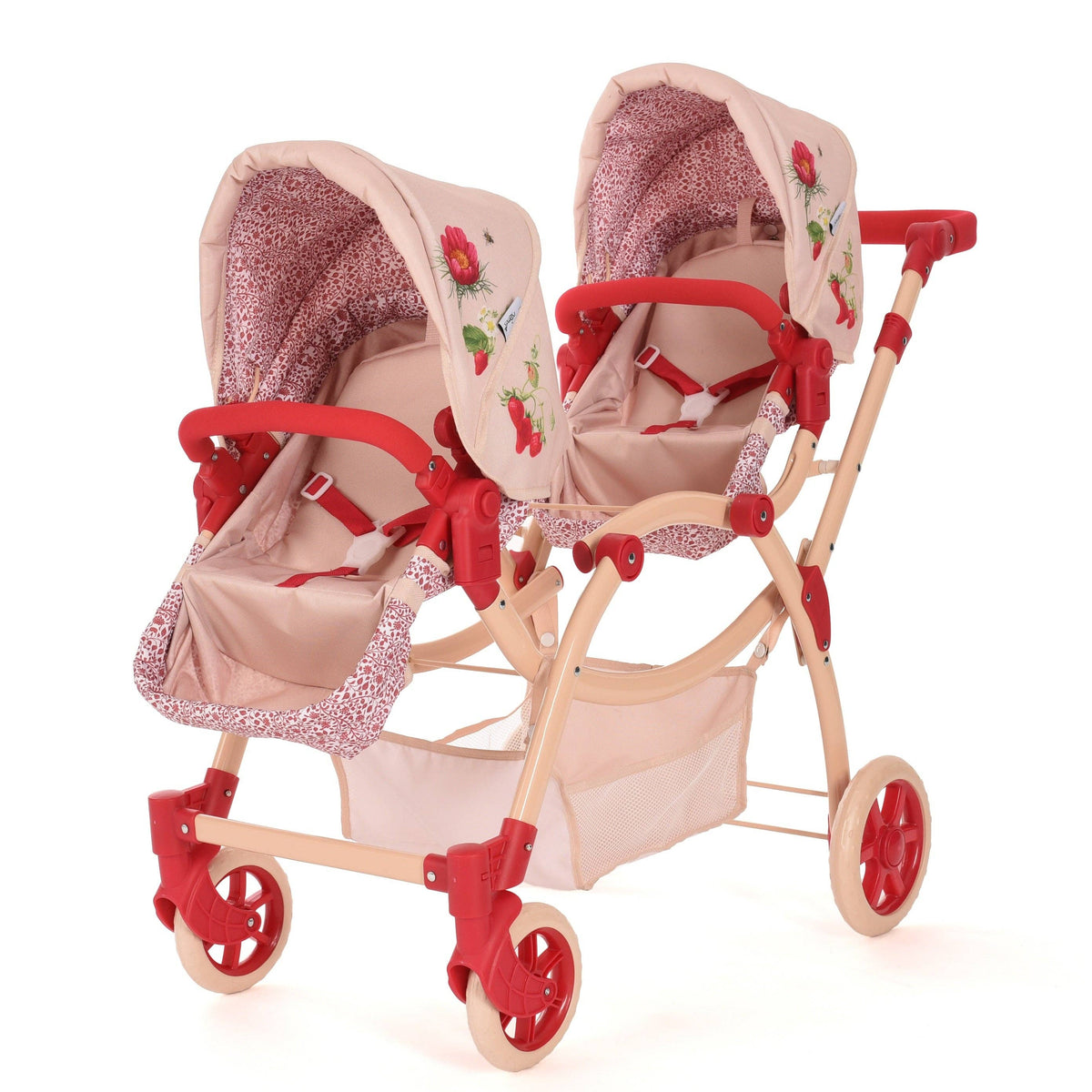 Roma RHS Twin Dolls Pram - Flora Collection (close-up) — Little Mamas Nursery