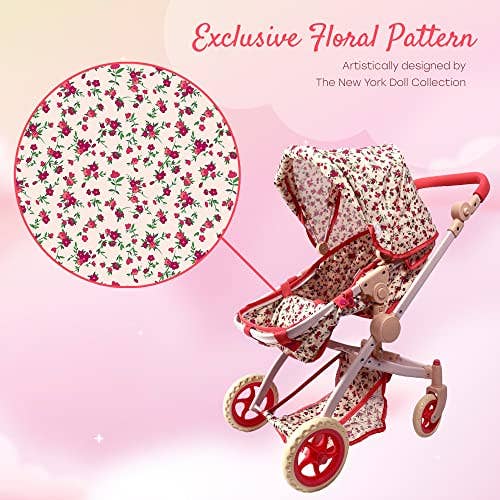 NYDC Convertible Combo Doll Stroller - Vintage Floral (front view) — Little Mamas Nursery