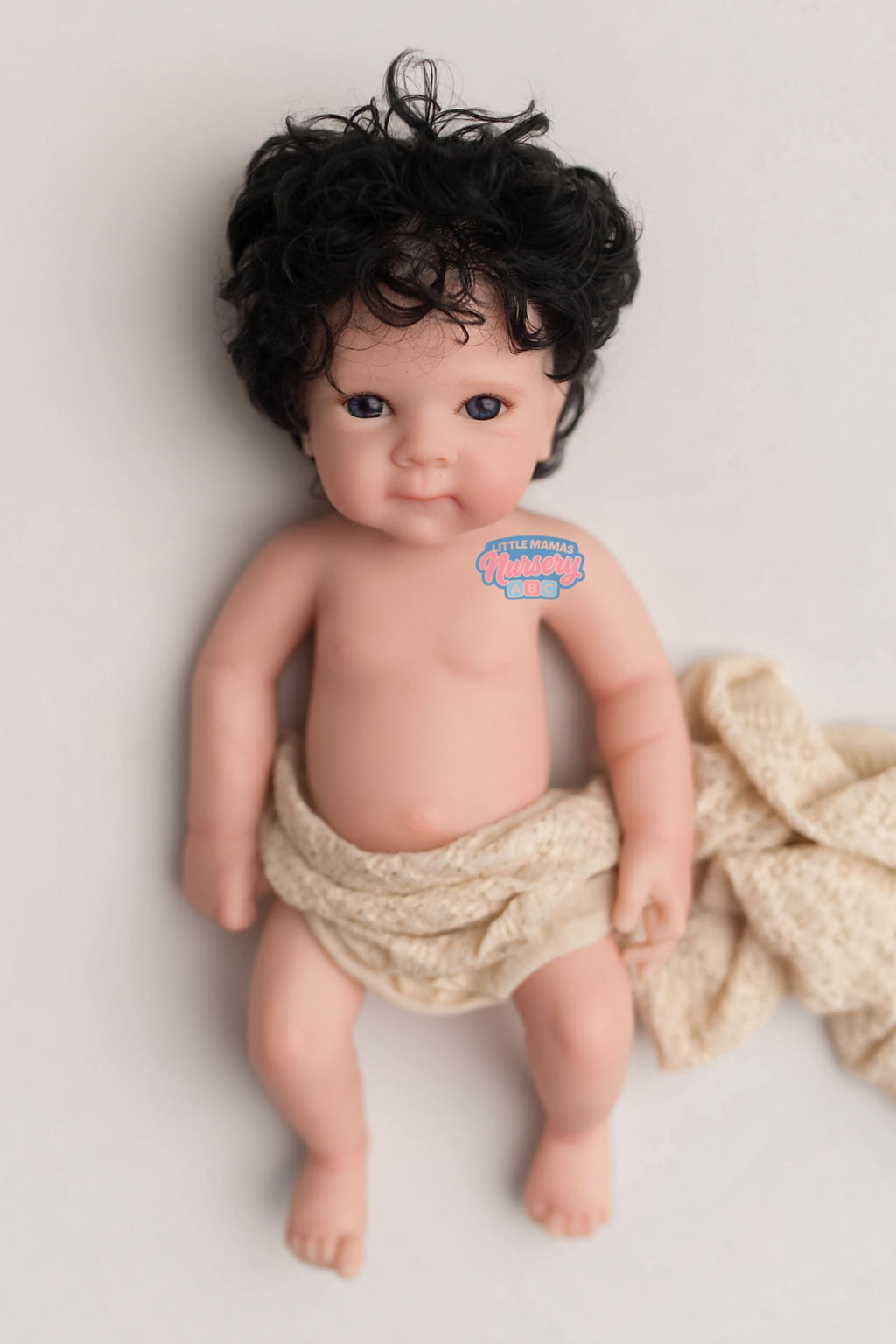 Finley, 18-inch fully platinum silicone baby doll (side view) — Little Mamas Nursery