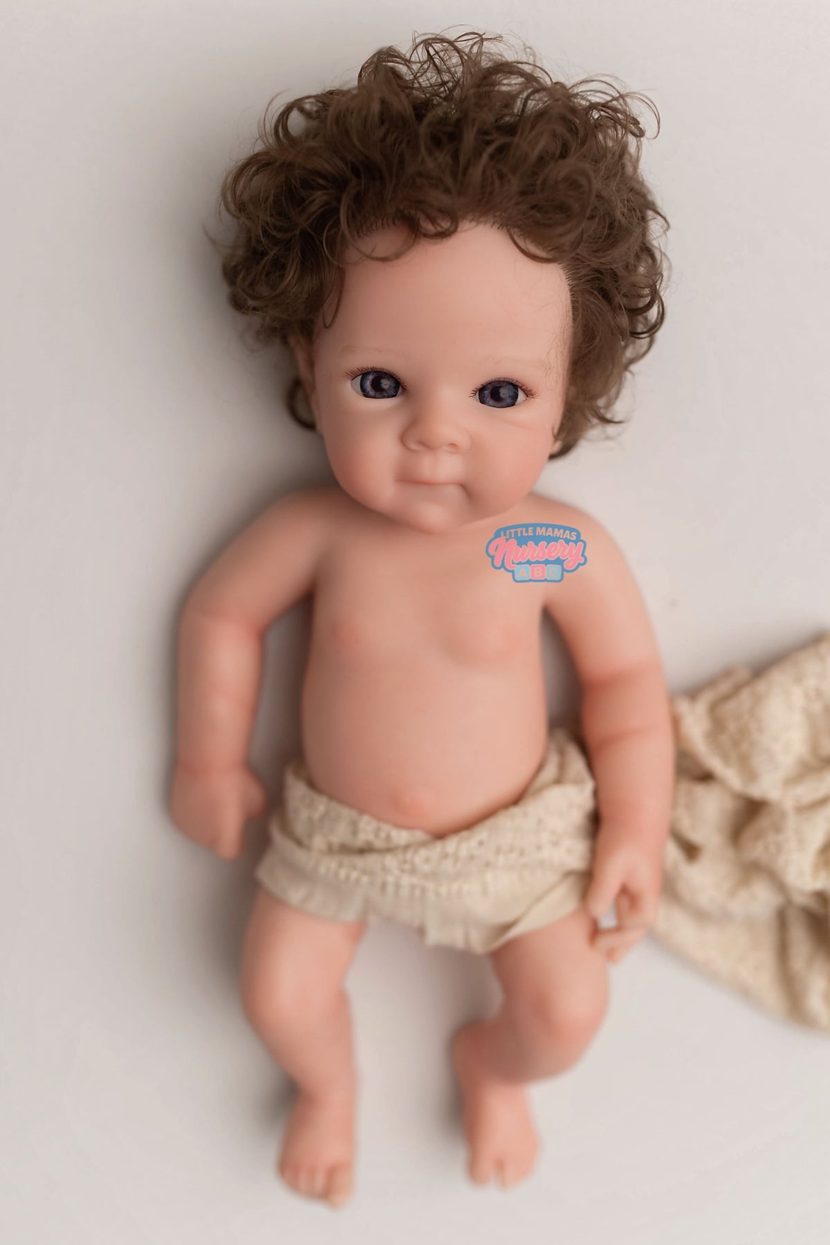 Finley, 12-inch fully platinum silicone baby doll (front view) — Little Mamas Nursery