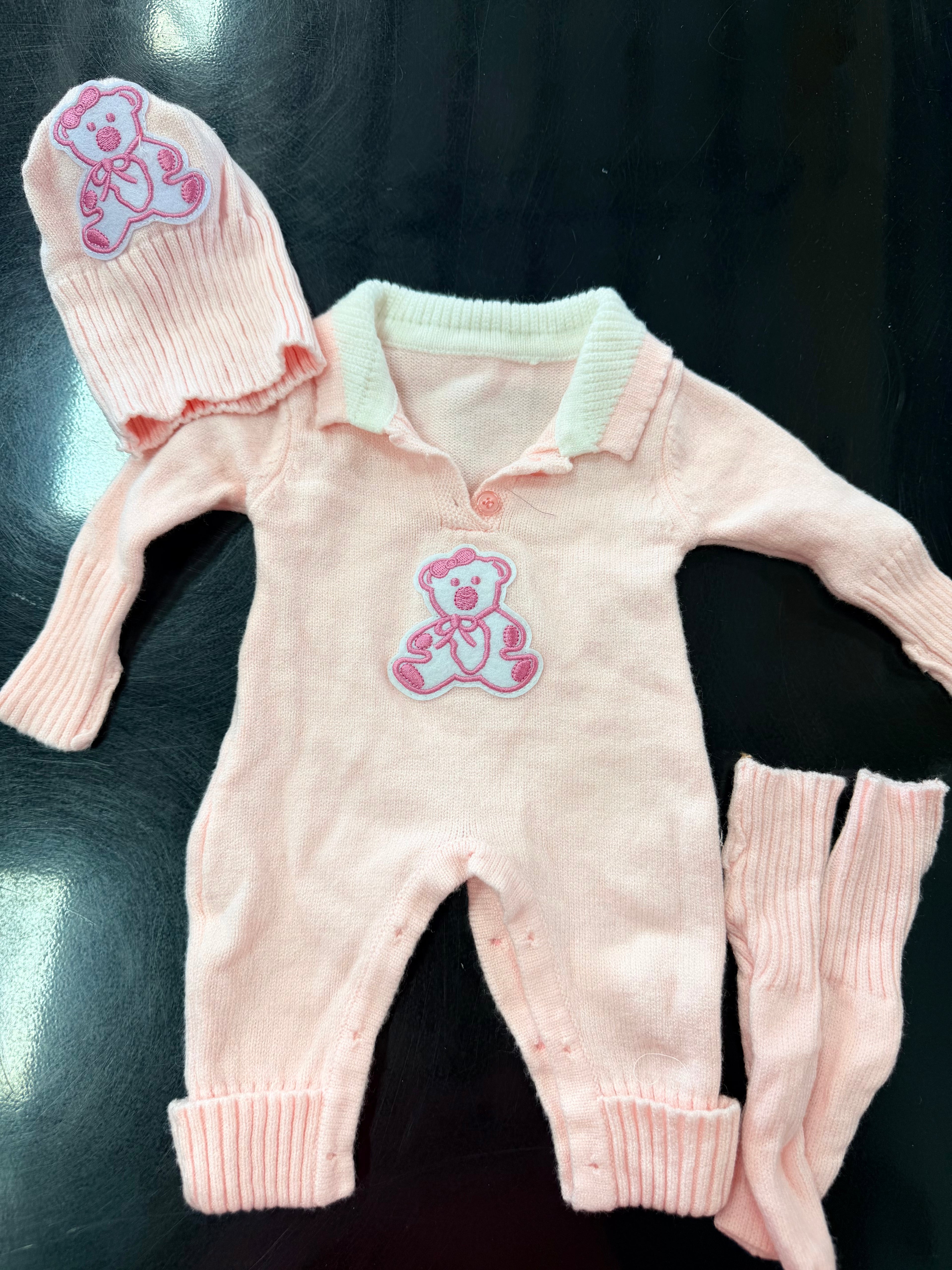 Pink Knit Teddy Bear Sleeper with Hat — Little Mamas Nursery