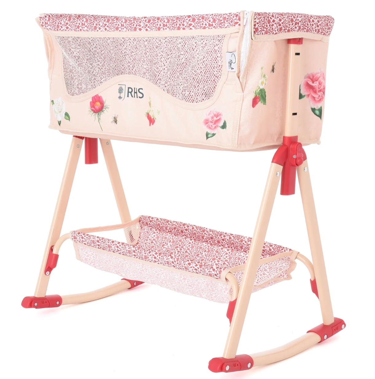Roma Flora Bundle – Single Doll Pram & Bedside Crib Set (front view) — Little Mamas Nursery