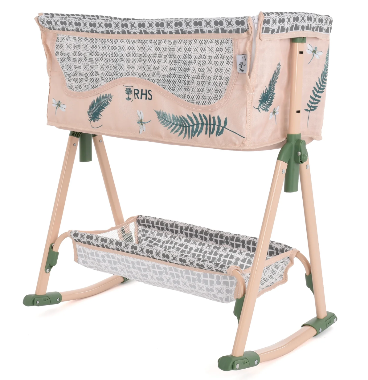 Roma Fern Bundle – Single Doll Pram & Bedside Crib Set (side view) — Little Mamas Nursery