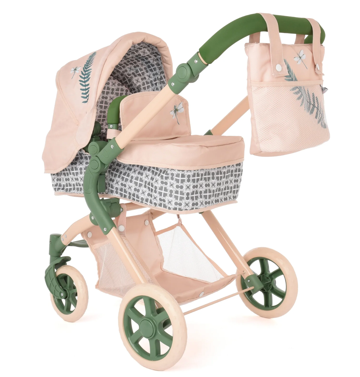 Roma Fern Bundle – Single Doll Pram & Bedside Crib Set (front view) — Little Mamas Nursery