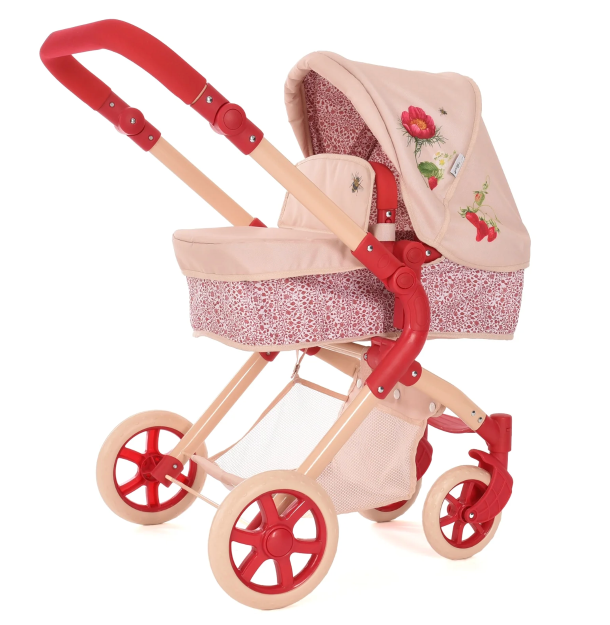 Roma Flora Bundle – Single Doll Pram & Bedside Crib Set (side view) — Little Mamas Nursery
