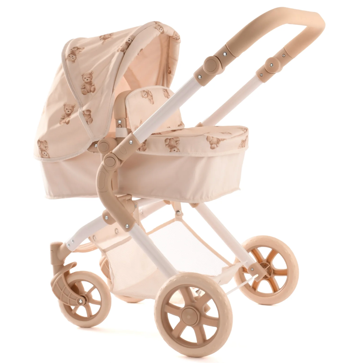 Roma Teddy Bear Bundle – Single Doll Pram & Bedside Crib Set (front view) — Little Mamas Nursery