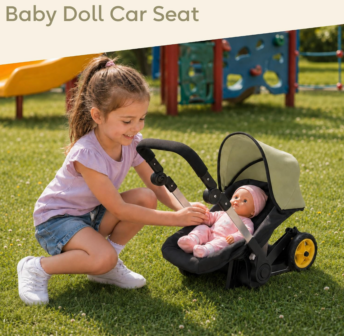 NYDC 2-in-1 Convertible Doll Car Seat & Stroller Combo - Olive Green Design | Reborn & Silicone Doll Pram