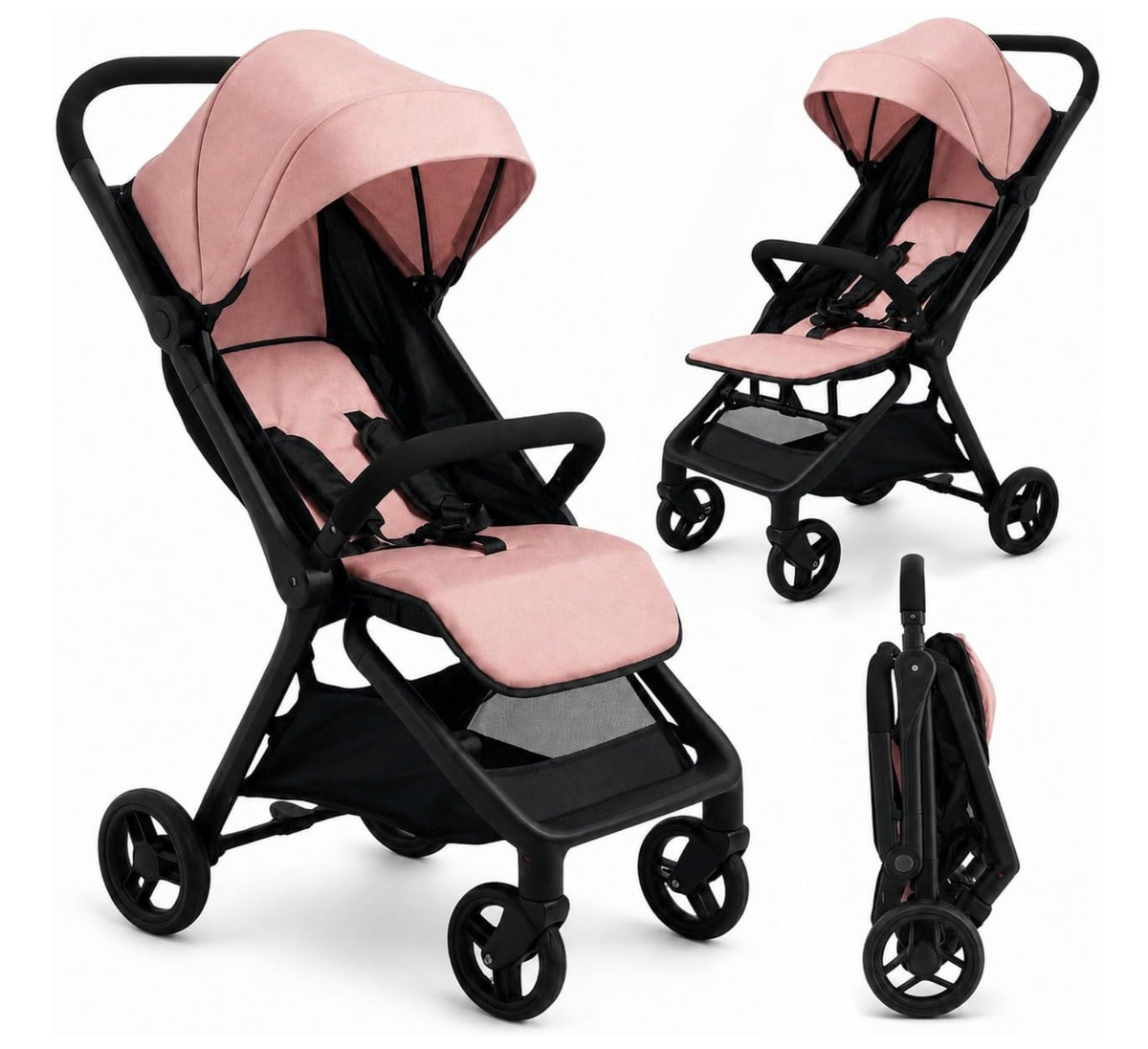 NYDC Compact Folding Doll Stroller - Pink Design | Reborn & Silicone Doll Pram