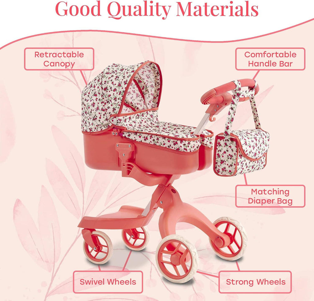 NYDC Deluxe Doll Stroller with Matching Diaper Bag (front view) — Little Mamas Nursery