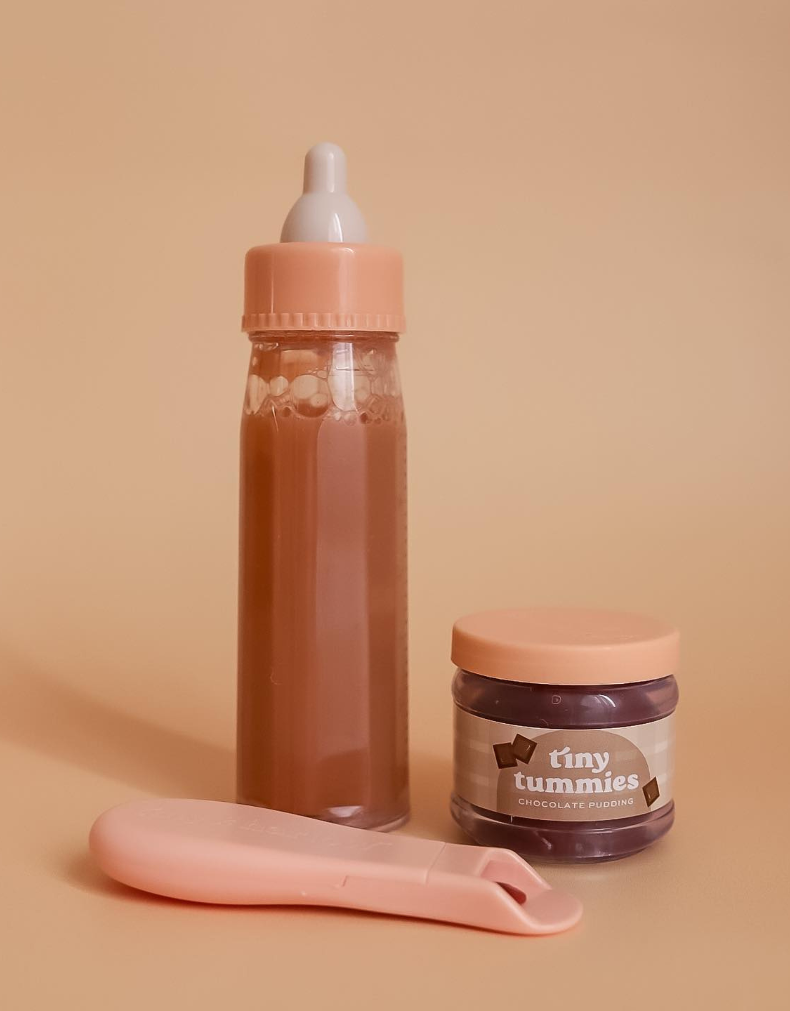 Tiny Tummies Chocolate Milk & Pudding Doll Feeding Set (front view) — Little Mamas Nursery