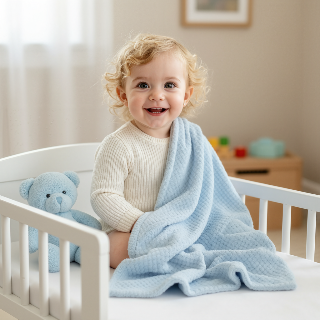 Blue Baby Blanket with Bear Plush Toy (alternate angle) — Little Mamas Nursery