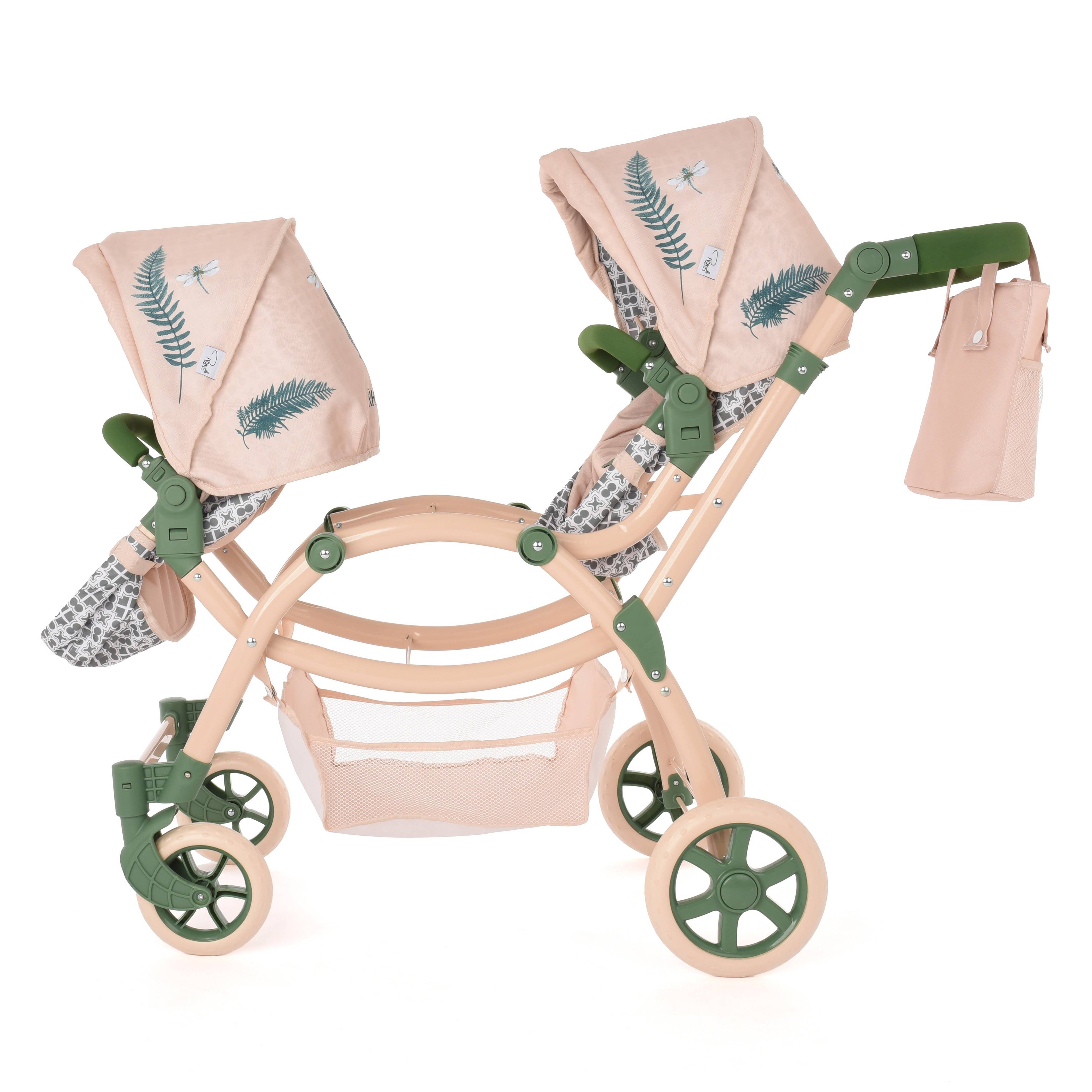 Roma RHS Twin Dolls Pram - Fern Collection (close-up) — Little Mamas Nursery