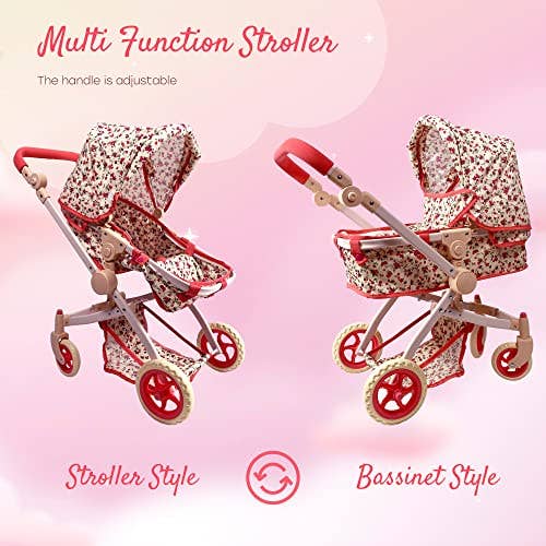 NYDC Convertible Combo Doll Stroller - Vintage Floral (close-up) — Little Mamas Nursery