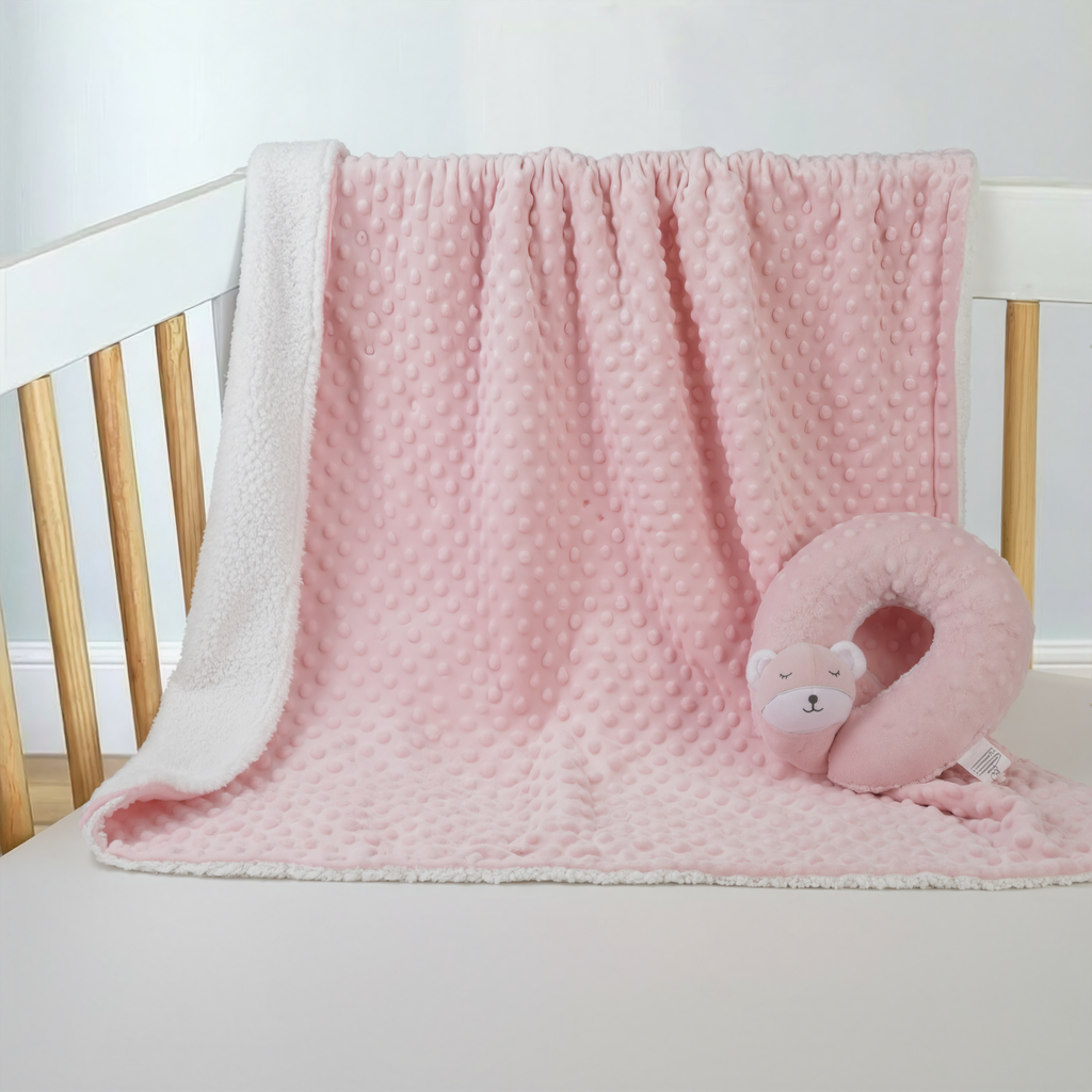 Blue Sleepy Bear Baby Blanket & Neck Pillow Set (side view) — Little Mamas Nursery