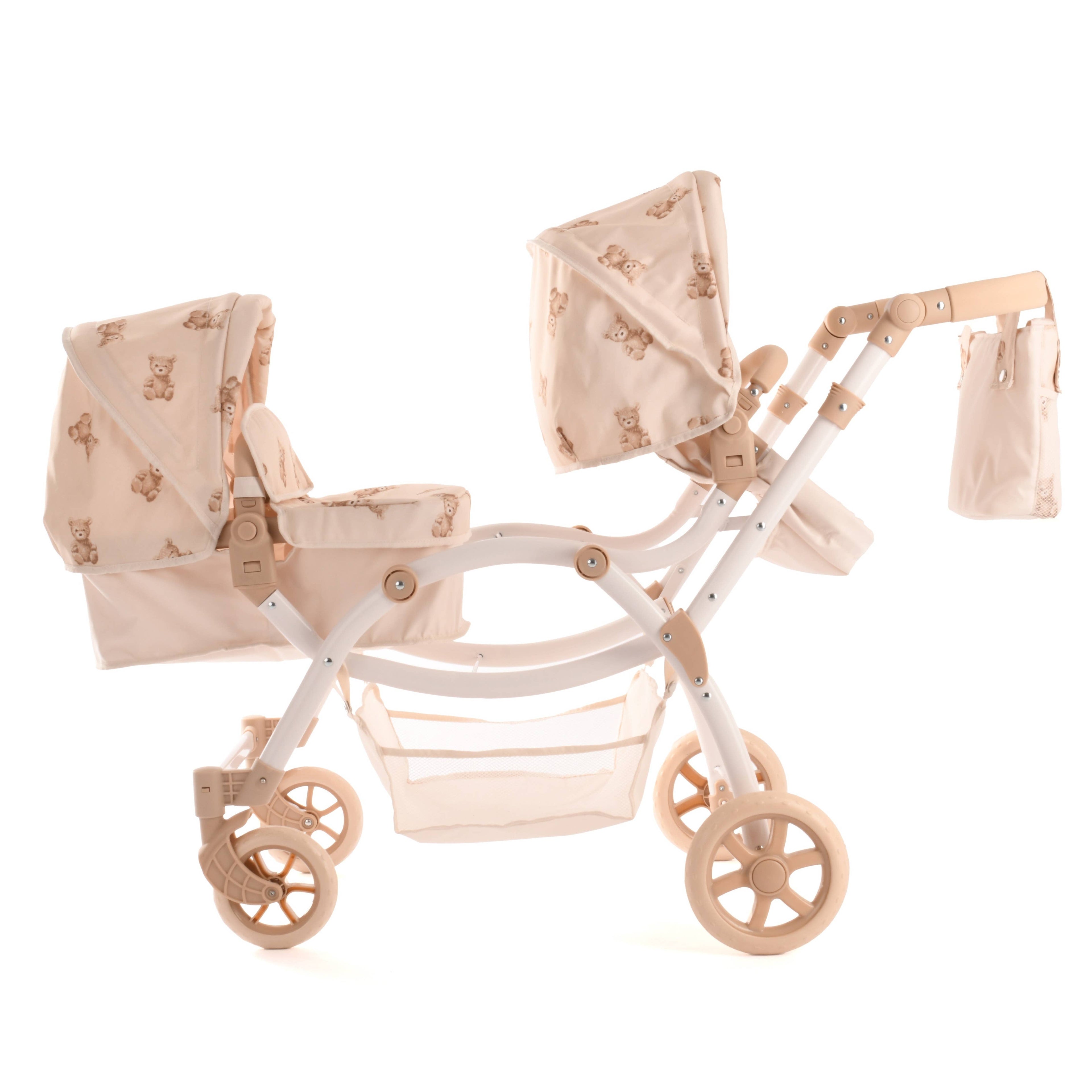 Roma Twin Doll Pram - Teddy Bear Collection (front view) — Little Mamas Nursery