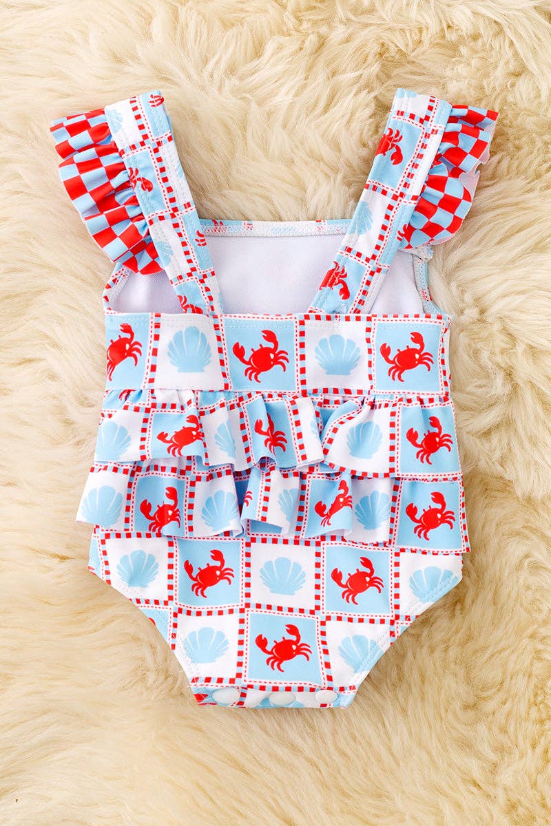 Crab Print Doll Swimsuit (front view) — Little Mamas Nursery