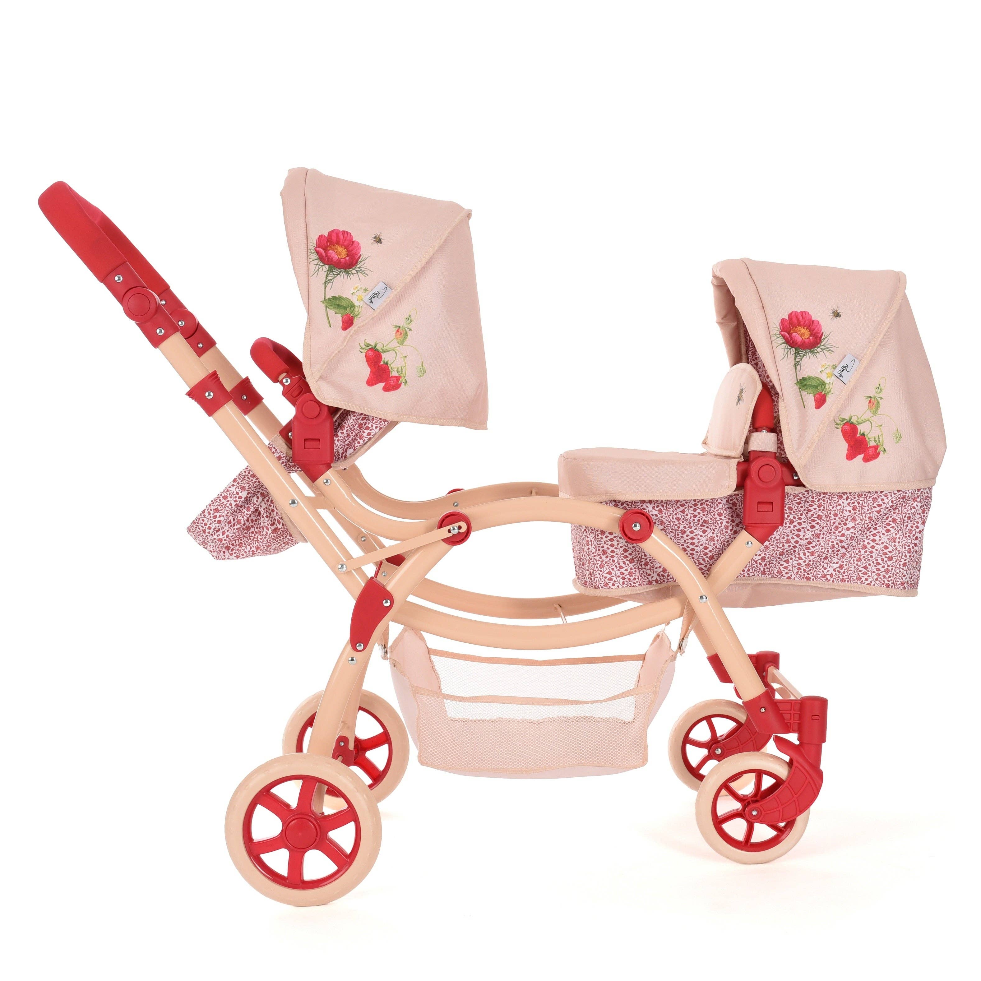 Roma RHS Twin Dolls Pram - Flora Collection (side view) — Little Mamas Nursery