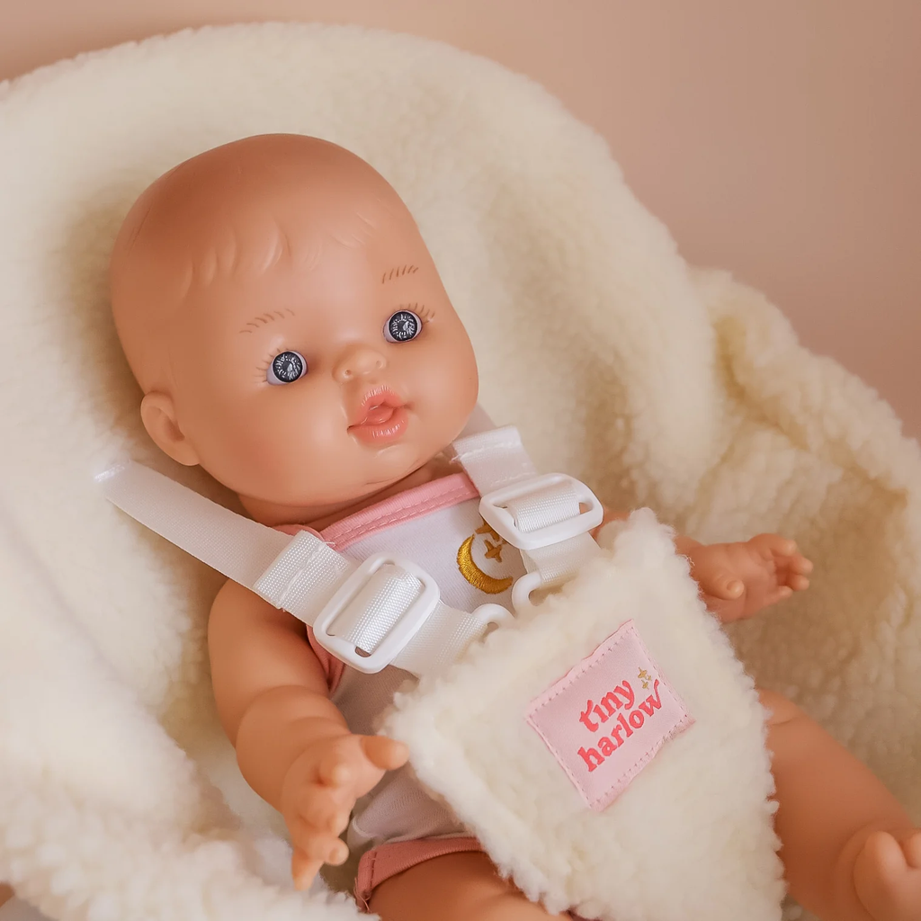 Tiny Harlow Doll Car Seat Capsule - Blue Ducky (alternate angle) — Little Mamas Nursery