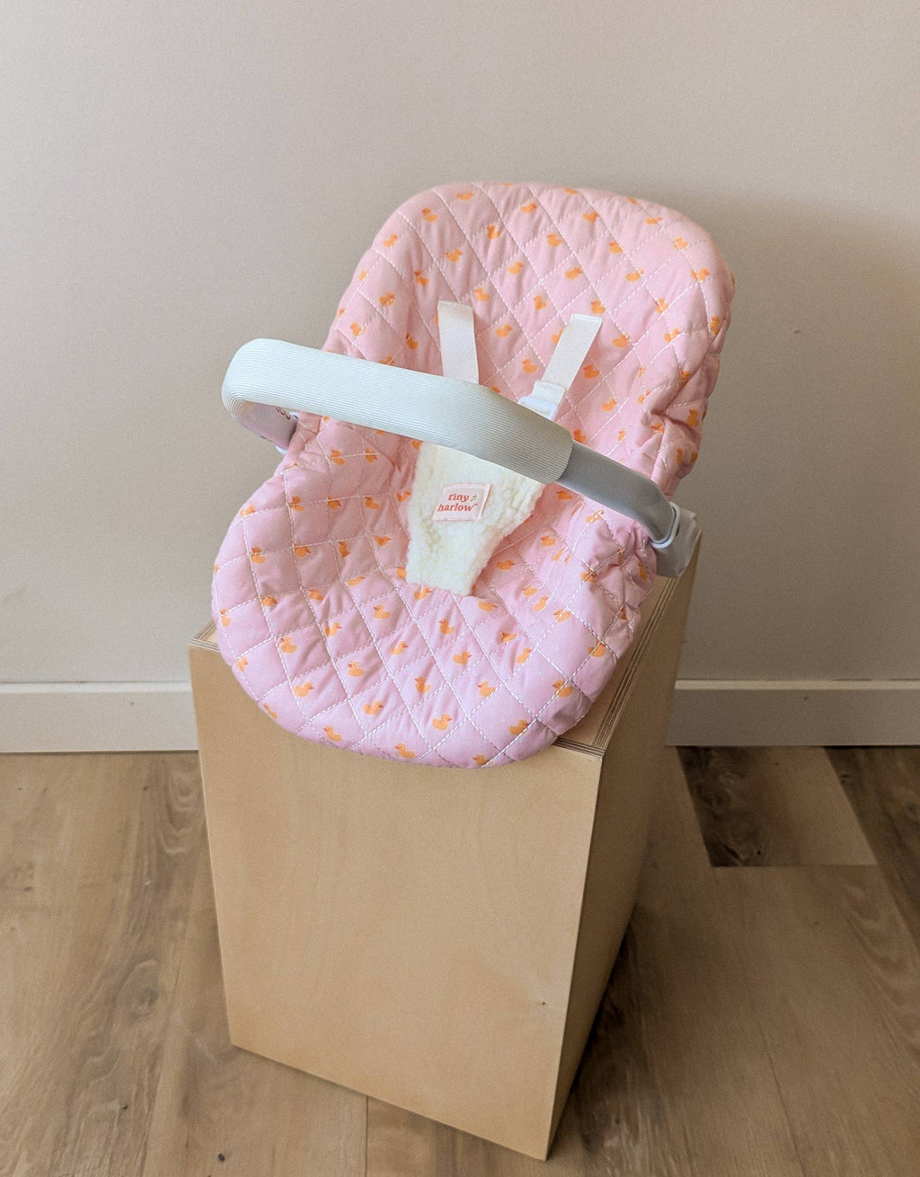 Tiny Harlow Car Seat - Pink Ducky (front view) — Little Mamas Nursery