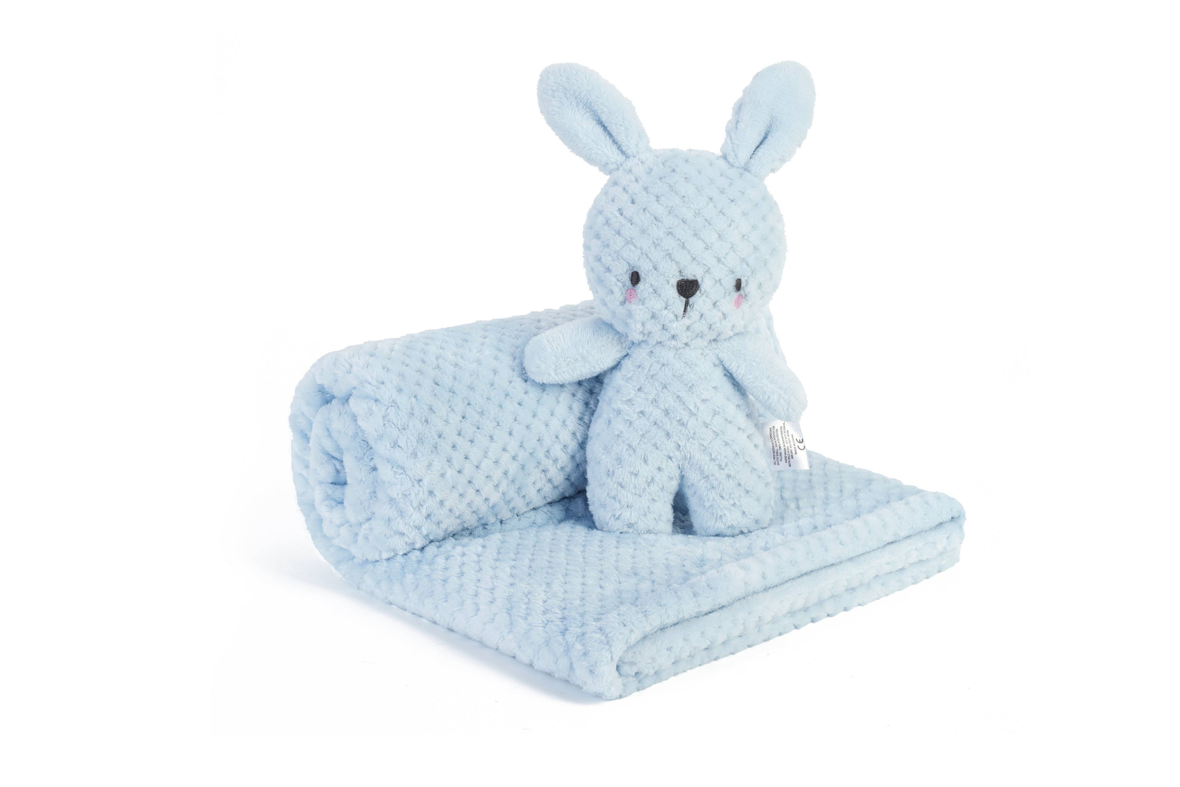 Blue Baby Blanket with Bunny Plush Toy — Little Mamas Nursery